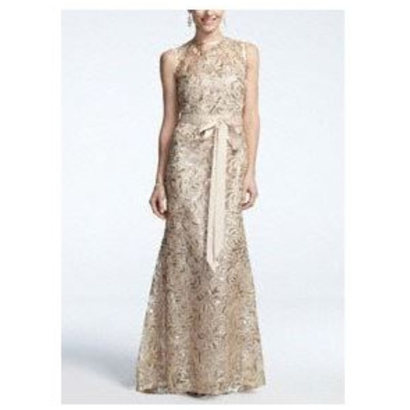 slim fit dress slacks Betsy & Adam Women's Metallic Crinkled Blouson-Sleeve Gown - White Pink Gold main image 0